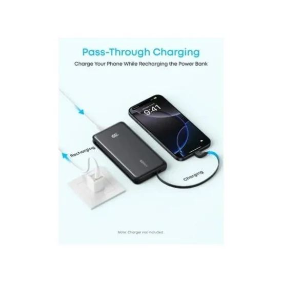 Anker Zolo 10000mAh 22.5W Power Bank with Built-in Type-C Cable – Black
